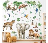 Peelora Large Jungle Animals Tree Branch Wall Stickers Safari Elephant Lion Leopard Wall Decals Kids Bedroom Baby Nursery Reusable Self-Adhesive Wall Decor Stickers