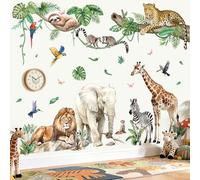 Peelora Large Jungle Animals Tree Branch Wall Stickers Safari Giraffe Elephant Lion Leopard Wall Decals Kids Room Baby Nursery Bedroom Home Decor Stickers (XXL)