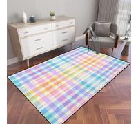 PeeNoke Gingham Check Plaid Pattern for Spring Summer Colorful Pastel Rainbow Area Rug Outdoor Patio Rug Play Mat Modern Floor Carpet Non-Slip Home Decor Living Room Kids Bedroom Nursery, 3x5 ft