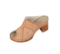 Peep Toe Block Heel Mules for Women Embossed Geometric Faux Leather Half Closed Toe Clog Sandals Comfort Cushioned Insole Slip On Anti Skid Outsole Wear Resistant High Heel Clogs Shoes