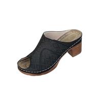 Peep Toe Block Heel Mules for Women Embossed Geometric Faux Leather Half Closed Toe Clog Sandals Comfort Cushioned Insole Slip On Anti Skid Outsole Wear Resistant High Heel Clogs Shoes