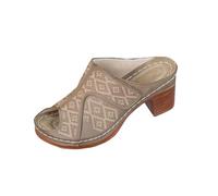 Peep Toe Block Heel Mules for Women Embossed Geometric Faux Leather Half Closed Toe Clog Sandals Comfort Cushioned Insole Slip On Anti Skid Outsole Wear Resistant High Heel Clogs Shoes