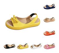 Peep Toe Flatform Slingback Sandals for Women Size 5.5 Bow Yellow Back Strap Slip on Comfortable Low Heel Platform Flats Shoes with Back Strap Sandle