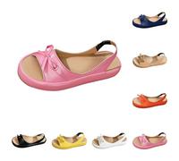 Peep Toe Flatform Slingback Sandals for Women Size 6.5 Bow Pink Back Strap Slip on Comfortable Low Heel Platform Flats Shoes with Back Strap Sandle