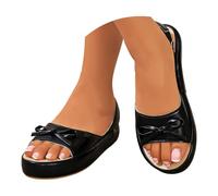 Peep Toe Flatform Slingback Sandals for Women Size 7.5 Bow Black Back Strap Slip on Comfortable Low Heel Platform Flats Shoes with Back Strap Sandle