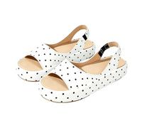Peep Toe Slingback Sandals Flats for Women Size 6 Slip on Comfy Back Strap Slippers Sandals Dressy Open Toe Ankle Strap Faux Leather Flatform Slides Polka Dot#_White Trendy