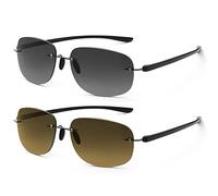 PEEPAI 2 Pairs Bifocal Reading Glasses Outdoor UV Protection Sunglasses Rimless Computer Anti Blue Light Glare Tinted Sun Readers Far and Near Dual Use Eyewear for Men Women 2.0