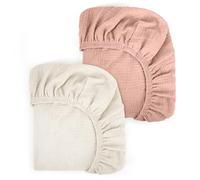 Peepeemax Moses Basket Sheets 80x40 cm, 100% Cotton Pram Sheets Fitted, Muslin Bassinet Sheet for Boys and Girls, Baby Crib Fitted Sheets Fit for Oval Rectangle Matress, 2 Pack (Pink)