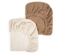Peepeemax Moses Basket Sheets 80x40 cm, 100% Cotton Pram Sheets Fitted, Muslin Bassinet Sheet for Boys and Girls, Baby Crib Fitted Sheets Fit for Oval Rectangle Matress, 2 Pack, Light Brown