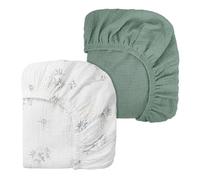 Peepeemax Moses Basket Sheets 80x40 cm, 100% Cotton Pram Sheets Fitted, Muslin Bassinet Sheet for Boys and Girls, Baby Crib Fitted Sheets Fit for Oval Rectangle Matress, 2 Pack (Green)