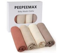 Peepeemax Muslin Cloths for Baby 50x25cm, 4 Pack 100% Cotton Muslin Squares, Soft Absorbent and Breathable Burp Cloths for Newborn Baby Boys and Girls, Brown