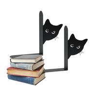 Peeping Cat Metal Bookends, 2pcs Heavy Duty Non-Slip Black Hidden Cat Book Ends, For Shelves Desktop Bookshelf Home Office Library School (18 X 15 X 4cm)