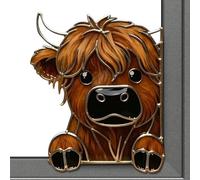 Peeping Cow Window Corner Decor - 2D Acrylic Farmhouse Accent for Living Room Mirror Mantle and Wall Spaces with Cute Silhouette Detail, Cow Edge Art for Home Aesthetic, Black Acrylic