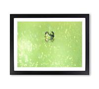 Peeping Green Frog Modern Art Framed Wall Art Print, Ready to Hang Picture for Living Room Bedroom Home Office Décor, Black A3 (46 x 34 cm)