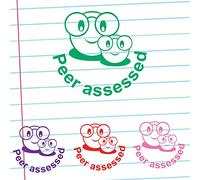 Peer Assessed Smiley Face Teacher Stamp. Self-Inking, 22mm, Reinkable, Quality Stamper for Marking and Praise. Green Ink*