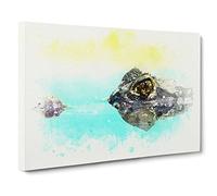 Peering Crocodile In Abstract Modern Art Canvas Wall Art Print Ready to Hang, Framed Picture for Living Room Bedroom Home Office Décor, 24x16 Inch (60x40 cm)