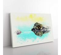 Peering Crocodile In Abstract Modern Art Canvas Wall Art Print Ready to Hang, Framed Picture for Living Room Bedroom Home Office Décor, 60x40 cm (24x16 Inch)