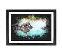 Peering Crocodile Paint Splash Framed Print | A2 Black Framed Wall Art | Ready to Hang | Modern Nature Picture | Living Room Bedroom Lounge Office