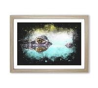 Peering Crocodile Paint Splash Framed Print | A2 Oak Framed Wall Art | Ready to Hang | Modern Nature Picture | Living Room Bedroom Lounge Office