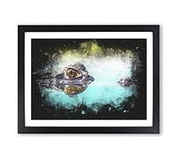 Peering Crocodile Paint Splash Modern Art Framed Wall Art Print, Ready to Hang Picture for Living Room Bedroom Home Office Décor, Black A3 (46 x 34 cm)