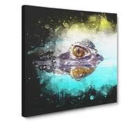 Peering Crocodile Paint Splash Modern Canvas Wall Art Print Ready to Hang, Framed Picture for Living Room Bedroom Home Office Décor, 20x20 Inch (50x50 cm)