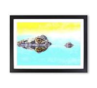 Peering Crocodile Painting Framed Print | A2 Black Framed Wall Art | Ready to Hang | Modern Historical Picture | Living Room Bedroom Lounge Office