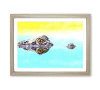 Peering Crocodile Painting Modern Art Framed Wall Art Print, Ready to Hang Picture for Living Room Bedroom Home Office Décor, Oak A3 (46 x 34 cm)