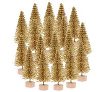 Peerless 12Pcs Mini Sisal Trees With Wood Base - Artificial Christmas Pine Bottle Brush Trees for Winter Snow Miniature Scenes, DIY Crafts, Xmas Holiday Home Desk Tabletop Decor