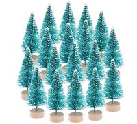 Peerless 12Pcs Mini Sisal Trees With Wood Base - Artificial Christmas Pine Bottle Brush Trees for Winter Snow Miniature Scenes, DIY Crafts, Xmas Holiday Home Desk Tabletop Decor
