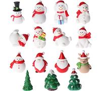 Peerless 15Pcs Christmas Miniature Figurines Snowman Santa Claus Red Hat Socks Gift Christmas Tree Bell Resin Ornaments for Garden Miniature Scenes Micro Landscape DIY Christmas Crafts