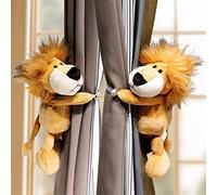 Peerless 2Pcs Animal Curtain Tiebacks 20Cm/8" Forest Animals Stuffed Cartoon Curtain Holder with Elastic Button Tie Rope for Home Curtain Accessories Bedroom Decor, Lion