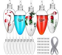 Peerless 36Pcs Christmas Booze Balls with 48Pcs Stickers 100 Yards Silver Silk Thread Fillable Clear Plastic Light Bulb Shape Pendant Christmas Tree Ornaments for DIY Home Holiday Party Decoration