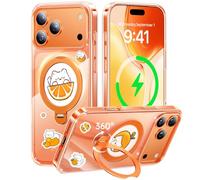 Peerock Official Cosmic Orange for iPhone 17 Pro Case with 360° Spin Stand [Fit for MagSafe & Military Protection] [DIY Cute Stickers] [Never Yellow] Clear Slim for 17 Pro Phone Cover 6.3", Orange