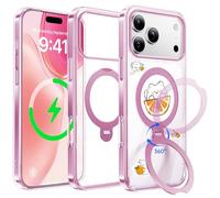Peerock Pearl Pink for iPhone 17 Pro Max Case with 360° Spin Stand [Fit for MagSafe & Military Protection] [DIY Cute Stickers] [Never Yellow] Clear Slim for 17 Pro Max Phone Cover 6.9", Pink
