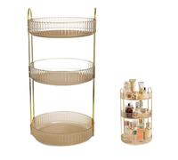 PEESHON Makeup Organiser, 360° Rotating Cosmetic Organizer, High-Capacity Skincare Organiser, Make Up Tidy Bathroom Dressing Table Organizer Holder (3 Tiers, Amber)