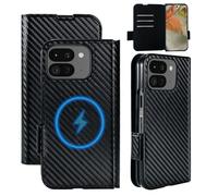 Pefimt for Google Pixel 9 Pro Fold Wallet Case Compatible with MagSafe Strong Magnetic, Hinge Protection Carbon Fiber Texture Leather 3 Card Slots with RFID Blocking for Pixel Fold 2 Case Black