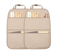 pefirst Kick Mat Back Seat Protector Waterproof Leather Car Seat Back Organizers Cover with 3 Storage Pockets for Kids Pets SUV Sedan Minivan Truck Car Travel Accessories (Beige 2-Pack)