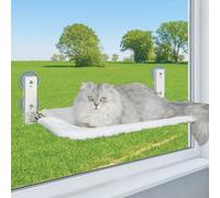 PEFUNY Cordless Folding Cat Window Perch, Cat Hammock for Window and Wall, with 4 Suction Cups, Sturdy Setal Frame for Glass Windows and Interior Walls (White Large)