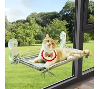 PEFUNY Cordless Folding Cat Window Perch, Cat Hammock for Window and Wall, with 4 Suction Cups, Sturdy Setal Frame for Glass Windows and Interior Walls (Beige With Bed Medium)