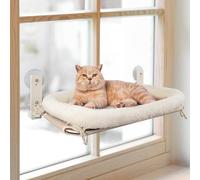 PEFUNY Cordless Folding Cat Window Perch, Cat Hammock for Window and Wall, with 4 Suction Cups, Sturdy Setal Frame for Glass Windows and Interior Walls (White With Bed Medium)