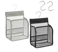 Peg Bag, 2Pcs Hanging Bag for Washing Line with Hanger, Peg Basket for Washing Line, Reusable Clothes Pegs Bag for Kitchens, Bathrooms and Outdoors(Grey, Black