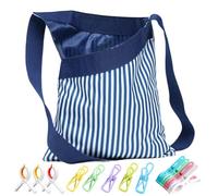 Peg Bag for Washing Line, Large Capacity, Waterproof, Easy Carry, High Capacity Clothes Peg Bag Organizer, Peg Basket for Washing Line, Durable Clothes Pegs Bag for Home Laundry (Blue Striped)