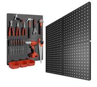 Peg Board, 4PCS Metal Pegboard, Heavy Duty Pegboard Wall Organizer with Frame. Black Pegboard for Walls, Garage, Workbench, Craft Room Tool Organization, Metal Pegboard Panels 12in*12in
