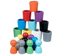 Peg Dolls In Cups - 12PCS Color Sorting Wooden Cups | Educational Matching Toys | Learning Color Recognition Counting Fine Motor Skills Activity For Kids 3+