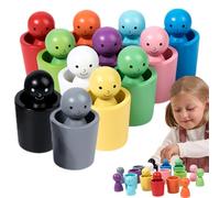 Peg Dolls in Cups - Matching Set, Wooden Sorting Color Toy | Handcrafted Design, Early Learning Theme, Fosters Family Unity Natural Finish Feature, Educational Gift for Fine Motor Skills Practice