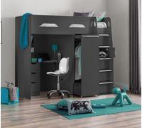 Pegasus - Single - Kids High Sleeper Bed - Anthracite Grey - Wood - 3ft - Happy Beds
