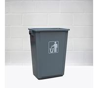 Pegasus Cleaning 58L Plastic Slim Bin Heavy Duty Grey Waste Paper Kitchen Bathroom Bedroom Office Recycling Container with handles