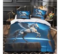 Pegasus Flying Comforter Cover 3D Print Breathable 3PCs Bed Linen Hidden Zipper Mythical Fantasy Art_1 Duvet Cover Ultra Soft Durable for Teens Youth Adults Women Kids Boys Girls Single（135x200cm）