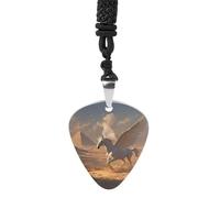 Pegasus Galloping In Desert Womens Guitar Pick Necklace for Men Pendant with Chain Music Accessory