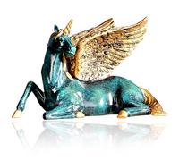 Pegasus Horse Statue Unicorn Table Sculpture, Wing Divine Figures Flying Animal Figurines Home Décor, Desktop Art Figure Decorations for Living Room Party (Green-Sitting)